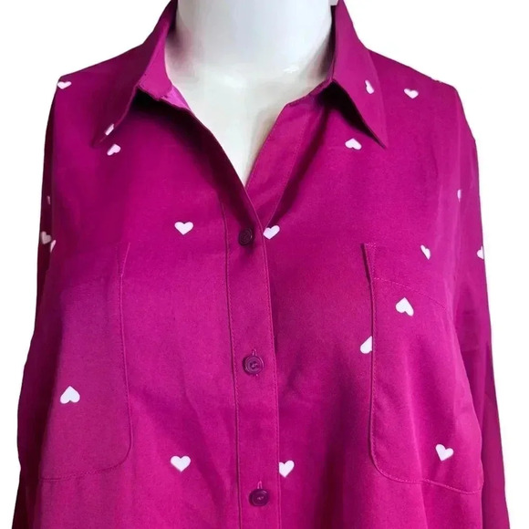 Talbots Women's Pink Heart Chiffon Long Sleeve Collared Button Down Blouse NWT - Picture 2 of 12